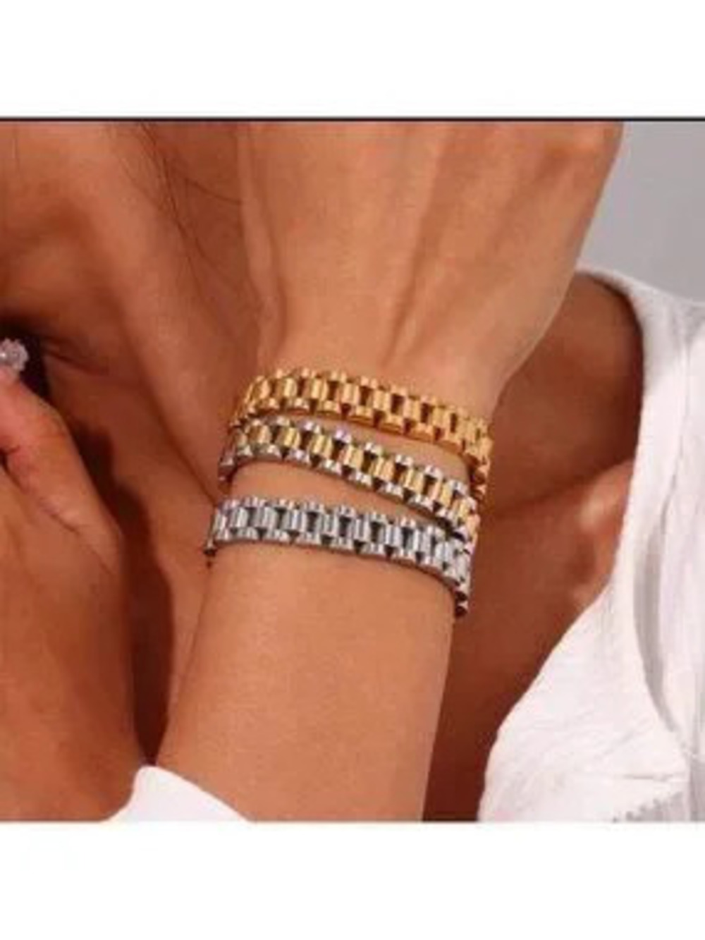 18K Silver Plated 1pc Link Bracelet C 10mm Wide Statement
